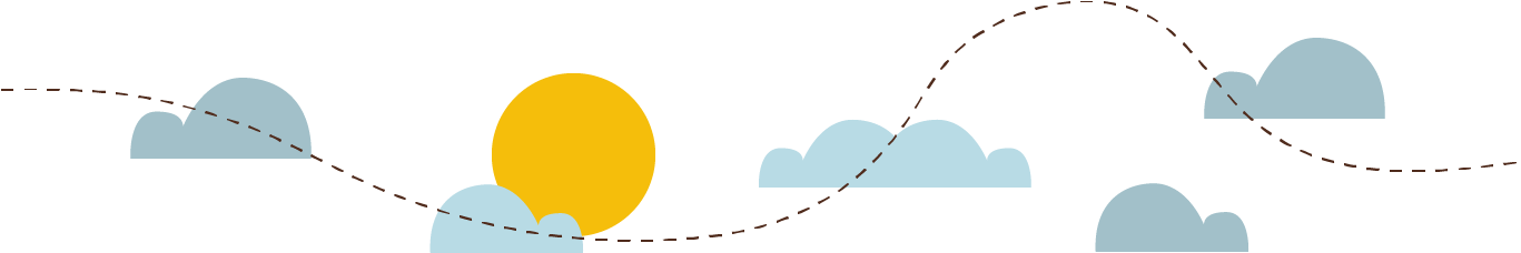 Dessin d'un soleil avec queques nuages et une ligne en pointillés traversant