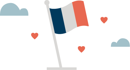Dessin d'un drapeau français entouré de coeurs