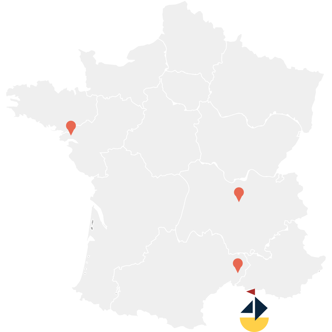 Un dessin d'une carte de la France avec les repères des sites Agis
