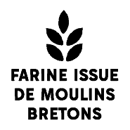 Logo en forme d'épis de blé avec la mention "farine issue des moulins bretons"
